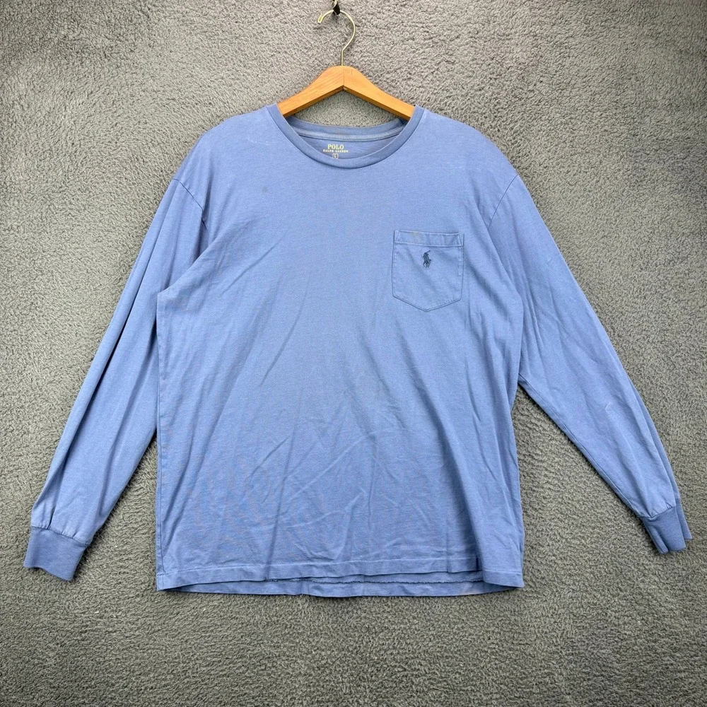 Polo Ralph Lauren Mens Long Sleeve Pocket T-Shirt Blue Size Large Crew Neck Logo